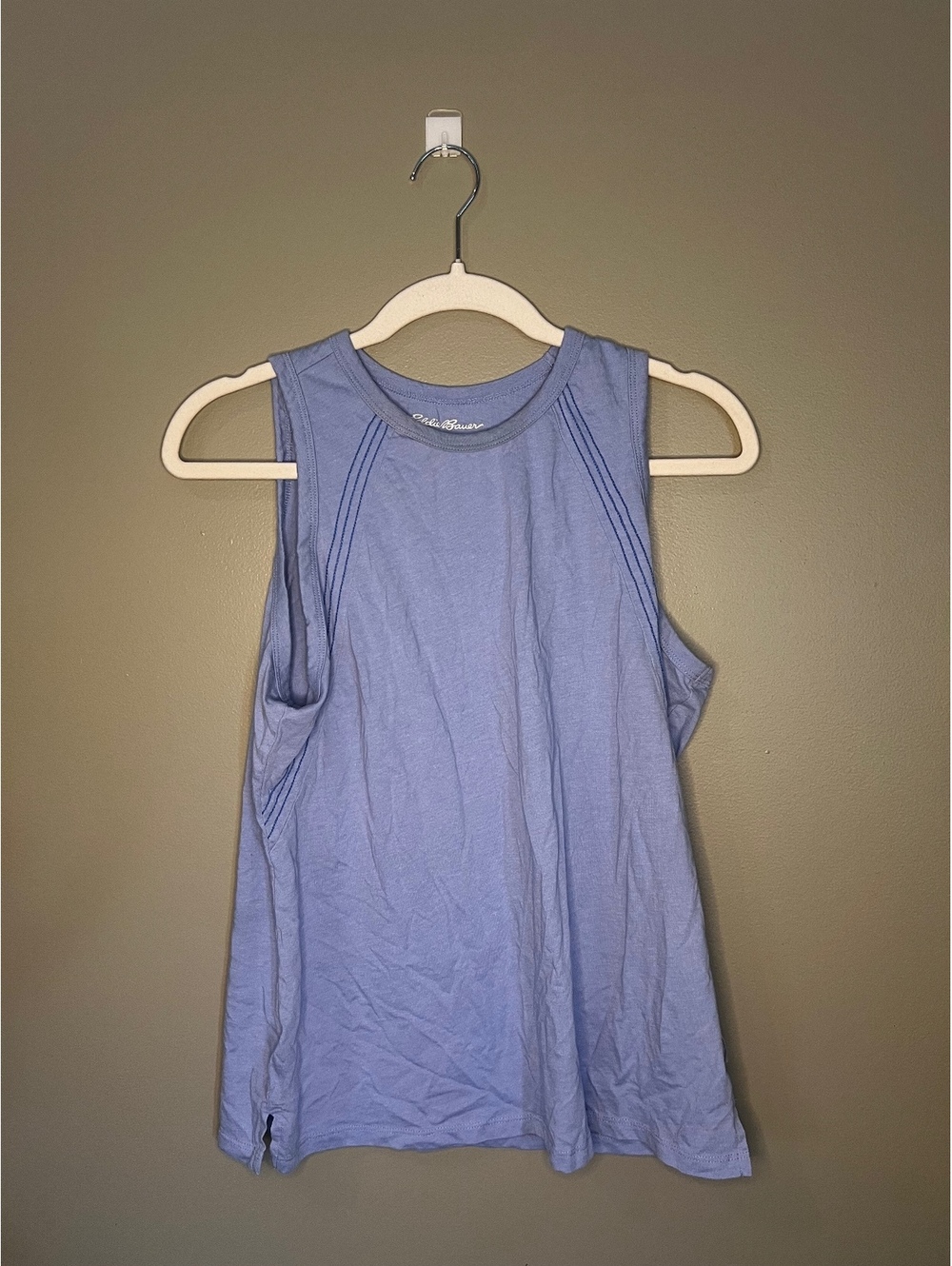 Eddie Bauer Light Blue Embroidered High Neck Sleeveless Tank Top